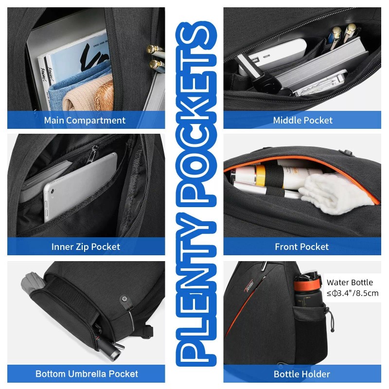 TUDEQU Sling Bag for Men Crossbody Backpack8 Pockets Sling Backpack