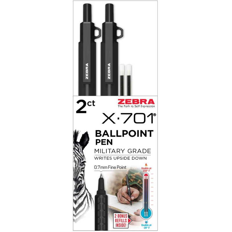 Zebra Pen X-701 Tactical Ballpoint Pen and Refills, 0.7mm Fine