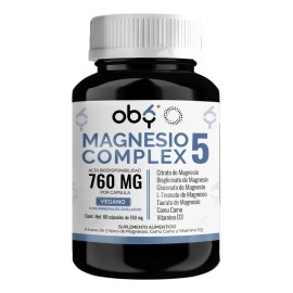 5 Magnesios: Citrato Magnesio, Glicinato Magnesio, Treonato, Taurato, Gluconato | + Camu Camu Y Vitamina D3 | Magnesio Complex Vegano | Suplementos Vitaminas Oby 60 Capsulas