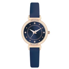 Nuovo Women's Watches Blue Leather Women's Watches Rose Gold Case Elegant Simple Watch Crystal Diamond Watch Analogue Quartz Watches for Women