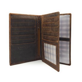 Lemasi Genuine Hunter Leather Travel Wallet - RFID Protection, 12 Card Slots, Document Slots, Viewing Window, Leather Organiser, brown, Casual