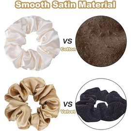 6 Pack Scrunchies for Hair, Smooth Coloured Hairbands for Women Teen Girls, Soft Satin Scrunchy for Sleeping Hand Whist Band, Big Sleep Tie Scrunchie with Elastic Hair Bands for Thick Thin Fine Curly Hair Style