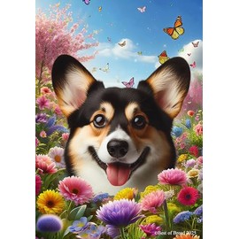 Corgi Pembroke Welsh Tri - Best of Breed Spring Butterfly Outdoor Garden Flag 12" x 17" Mailbox Flag Dog Flag