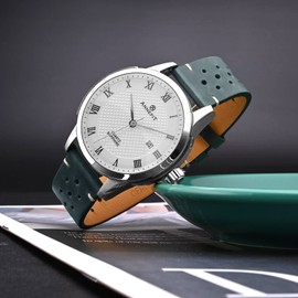 ANNEFIT Vintage Leather Watch Strap 20mm, Quick Release Replacement Band for Men and Women with Black Buckle (Deep Pine)