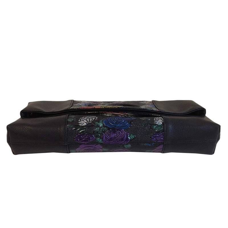 JNB Flower Print Fold Over Clutch, Black, Medium