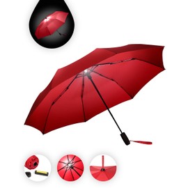 FARE Oversized Pocket Umbrella Skylight - Effective Umbrella with LED Interior Lighting and Hanging Function, red