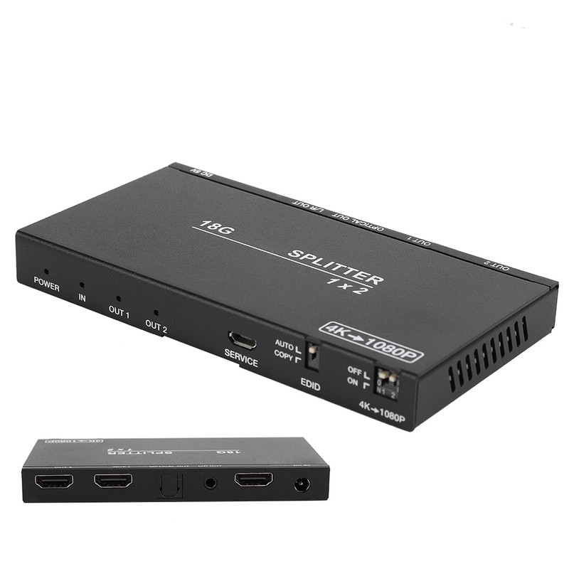 B12SA Black 1×2 HDMI 2.0 Splitter Aluminium Alloy with Scaler