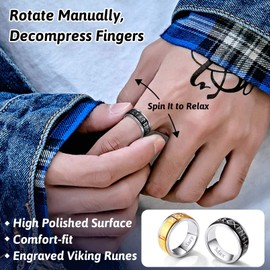 FaithHeart Customisable Unisex Finger Ring, Chain Spinner Ring, Viking, Rune Spinner Ring, Punk Viking Jewellery, Hip Pop Ring, with Gift Box, for Birthday / Valentine's Day