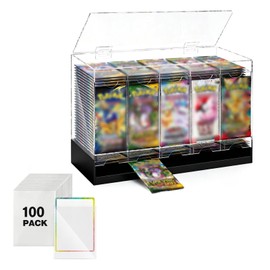 GGV 5-Slot Acrylic Booster Pack Dispenser, Black Base 200 Pack Capacity, Top Flip Lid, for Collection, Game Store & Card Show Display, includes 100 Count Card Sleeves