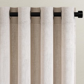 Topfinel Linen Sheer Curtains 84 Inches Long 2 Panels Thick Linen Textured Neutral Farmhouse Flax Ceiling Floor Pleated Curtains Grommet Light Filtering Privacy Drape for Living Room Ofiice Grey Beige