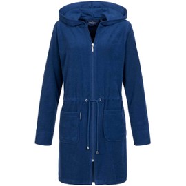 Morgenstern Women's Emily Short Dressing Gown with Zip, Hood, Terry Cloth, Lightweight, Oeko-Tex, darkblue, L
