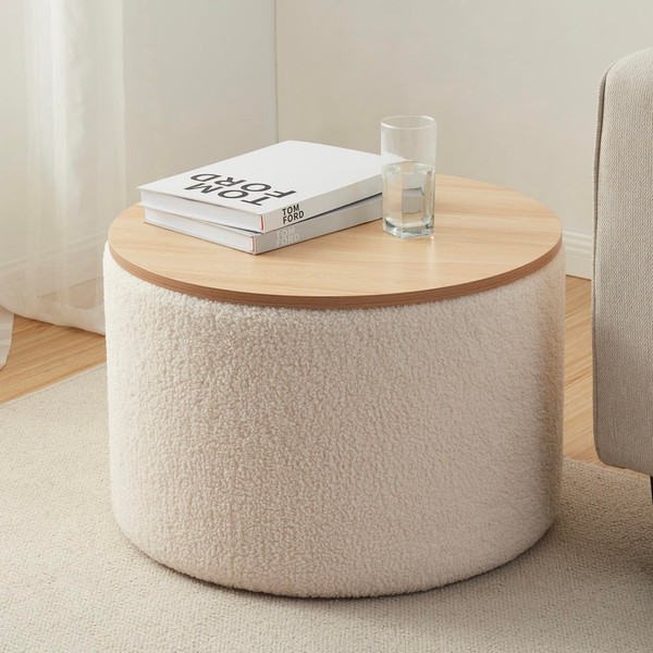 Ornavo Home 22 inch Large Round Ottoman Coffee Table Storage