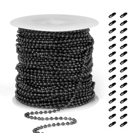 [50 Feet] Black Stainless Steel Ball Bead Chains Roll, 1.5mm Width 304 Stainless Steel Ball Chains Spool with 30 PCS Connectors Bulk for Jewelry Making