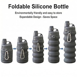 Botellas de agua plegables Paquete de dos Botellas de agua para viajes, deportes, portátiles, para hacer deporte, viene con hebilla para montañismo 500ml Botella de agua impermeable de