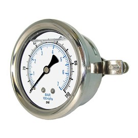 PIC Gauges 203L-208R U-Clamp Panel Mount Glycerine Filled Pressure Gauge w/ SS Case/Bezel, Brass Internals, PC Lens, 2" Dial, 0/5000 psi Range, 1/8" Male NPT