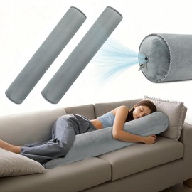 ONTYZZ Inflatable Long Body Pillow, Long Pillow for Bed, Oval Bolster Pillow for Good Sleeping and Back/Neck Support, 2pcs Grey