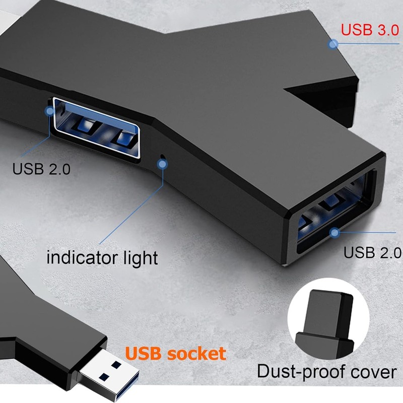 Black 3-Port Splitter Hub (2 USB 2.0 + 1 USB