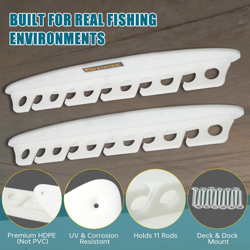 FEIMIRE Wall Mount HDPE Fishing Rod Holder for 11 Rods