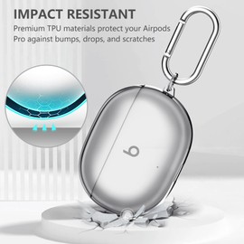 Beats Studio Buds Case Cover, Studio Buds Plus Case Cover Clear 2021/2023with Key Fob and Earbud Cleaning Kit, Earbuds Full Protective Soft TPU Case Compatible with Beat Studio Bud Plus, Clear Black