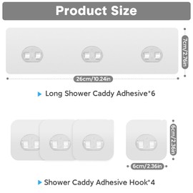 FEPTUASE Shower Caddy Adhesive Replacement, Transparent Strong Adhesive Hooks, No Drilling, Waterproof, for Shower Caddy, Bathroom Storage Shelves and Kitchen Racks (Triple*6pcs + Single*4pcs)