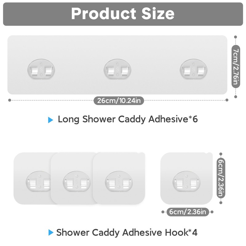 FEPTUASE Shower Caddy Adhesive Replacement, Transparent Strong Adhesive Hooks, No