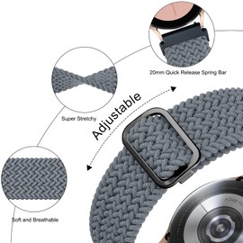 20mm Braided Bands Compatible for Garmin Vivoactive 6/5/3/3 Music Watch Bands, Quick Release Elastic Stretchy Replacement Wristbands for Venu Sq 2/Forerunner 55/165/245/645 (Black/BlueGray/Cactus)