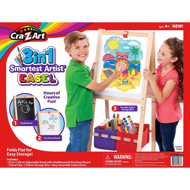 Cra-Z-Art 3-in-1 Smartest Artist Standing Easel- Chalk Board, Dry Erase