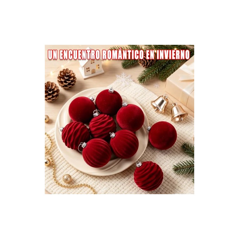Bolas Navideñas de Terciopelo 12 PCS, Esferas 6 CM para