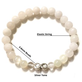 Women's Infinity Endless Love Symbol Bracelet with White Jade, Selenite, Moonstone and Crystal Quartz Stones