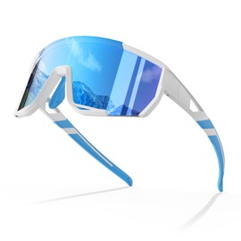 LANSWEE Polarized Sunglasses for Men, Sport Sunglasses Men，UV400 Protection for Running Fishing Driving Baseball Cycling，Bright White/Azure
