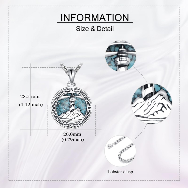 ONEFINITY Lighthouse Necklace for Women Sterling Silver Turquoise Compass Pendant