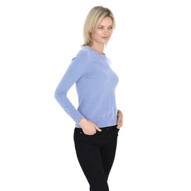 Cashmeren Women’s Basic Crewneck Sweater 100% Pure Cashmere Long Sleeve Round Neck Pullover (Bella Blue, Large)
