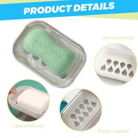 KOLZEMV Foamie Soap Box Travel Waterproof Soap Box with Drain Easy Cleaning Soap Dish with Lid Soap Box with Bubble Net Pack of 2