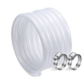 DAVCO 1/2" ID - 50 ft Heavy Duty Braided Clear Plastic Vinyl Tubing, Flexible High Pressure Reinforced PVC Plastic Tube Hose, Non-toxic, BPA Free, with 2 Stainless Clamps