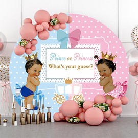 AOFOTO 6.5x6.5ft Royal Prince or Princess Gender Reveal Backdrop Blue Pink Gifts Photography Background He or She Baby Shower Reveal Party Decorations Boy Girl Birthday Photo Booth Banner Props Round