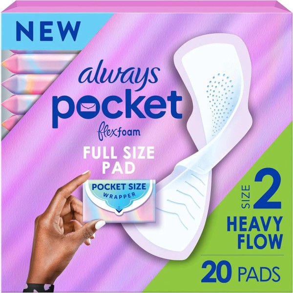 Always Pocket Feminine Pads for Women with FlexFoam, Size 2,