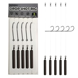 Eupheng Drop Shot Rigs for Bass Fishing, Ready Rig Kit with Barrel Swivel Drop Shot Weights Leader Line and Hook, Multiple Specifications Available (#2/0 Hook- 1/4 oz Weight-Qty 5)