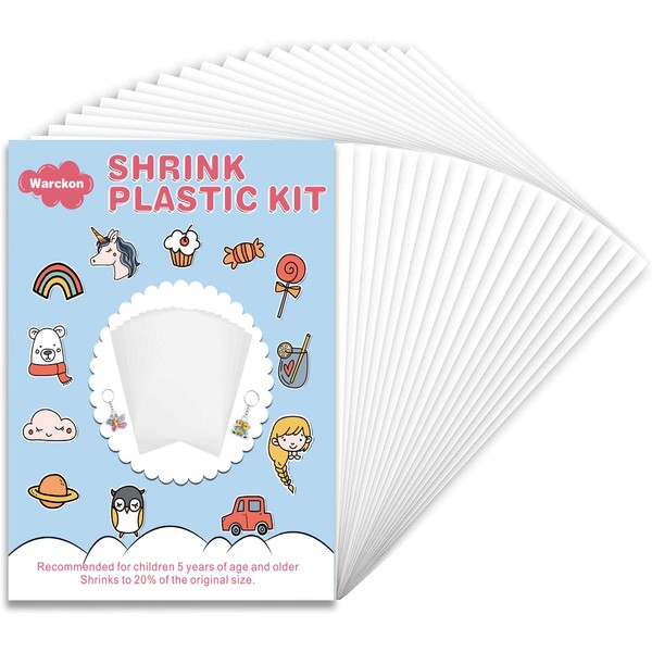 Warckon 55 Pieces Shrink Plastic Sheets, Shrink Art Paper Shrink Film Sheets Frosted Ruff n' Ready for Kids Creative Craft, Create Your Own Earrings, Necklace, Keychains (7.9 X 5.7 inch)