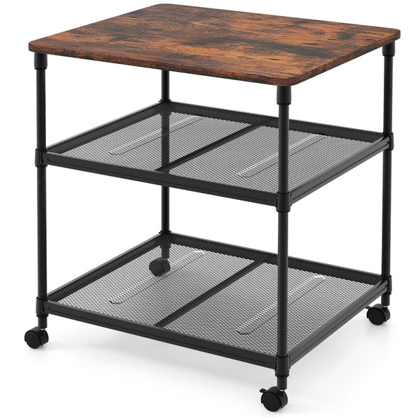 Giantex Printer Stand, 3-Tier Industrial Printer Cart with Lockable Wheels,