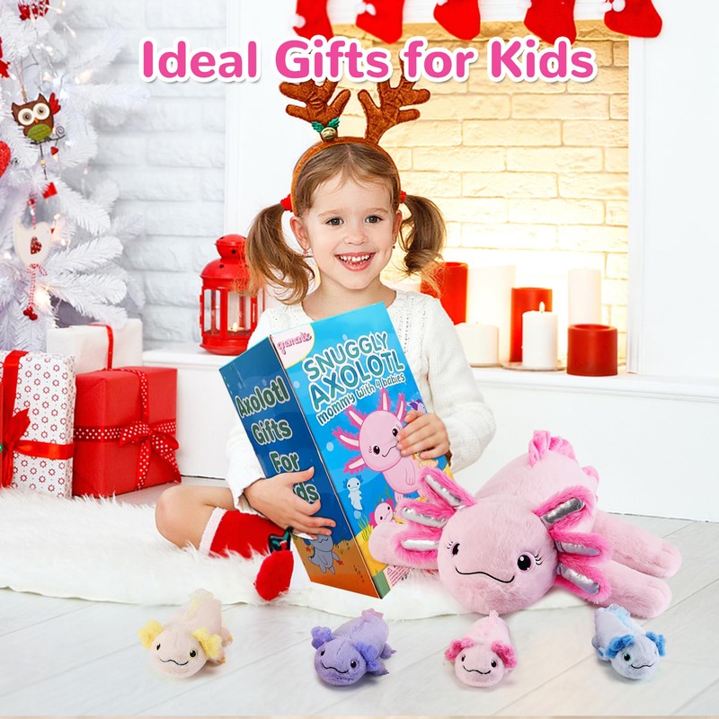 gnomantic 5 Pieces Axolotl Stuffed Animals with Babies Inside Belly