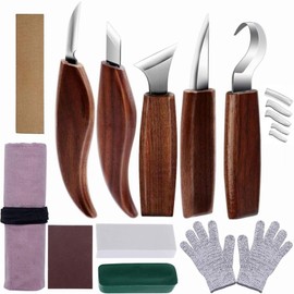 12Pcs Wood Carving Knife Set Walnut Wood Whittling Kit with Detail Wood Knife, Whittling Knife, Hook Knife for Beginners, DIY, Woodworking Carving Knife Sharpener for Spoon, Bowl, Pumpkin, Cup