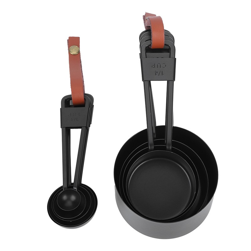 9PCS Black Stainless Steel Measuring Cups Set Coffee Spoon with