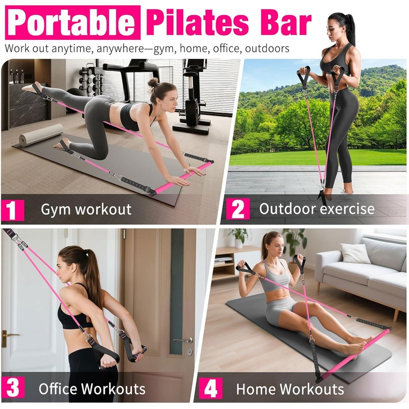 Bbtops Pilates Bar Kit with Resistance Bands(4 x Bands),3-Section Pilates