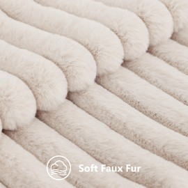 decorUhome Faux Fur Spring Throw Pillow Covers 20x20 Set of 2, Decorative Soft Plush Striped Couch Pillow Covers with Velvet Back for Sofa, Bed, Living Room, Beige