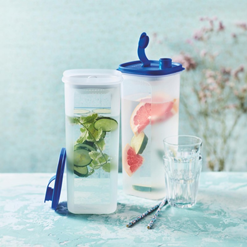 Tupperware Slim Line 2-Pitcher Set in Blue, Dishwasher Safe and