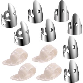 12pcs Adjustable Finger Thumb Picks Set Includes 8pcs Silver Stainless Steel Finger Picks and 4pcs Plastic Thumb Picks for Guitar Banjo Harp Bass Plectrum (White)