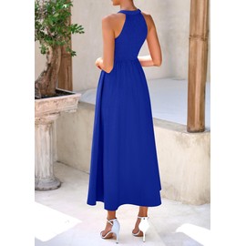 KIRUNDO Summer Dresses for Women 2025 Halter Maxi Wedding Guest Party Cocktail Semi Formal Elegant Classy Long Sundress(Blue, Large)