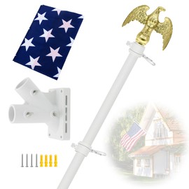 CQ Garden Flag Pole for Outside House, 6 FT Flag Pole Kit for Outdoor with Holder, 3x5 US Flag and Eagle Topper, Stainless Steel House Flag Pole for Porch (White)