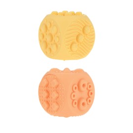 Nuby Silicone Block Poppers - (2-Pack) Interactive Baby Block Toy for Babies 10+ Months - Yellow and Orange
