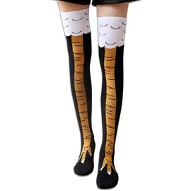 Chicken Legs Socks Women Knee-High Thigh-High Crazy Funny Novelty Fashion Creative Toe Feet Cosplay Knee Under Knee Stovepipe Gifts (1 Pair Yellow)